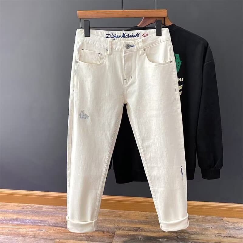 Men's Clothing jeans for men, slim fitting, skinny feet, embroidery, elastic, trendy, versatile, youth, spring and summer long pants