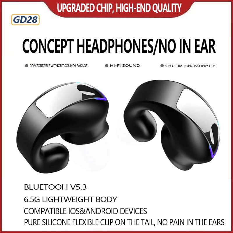 GD28 Single-ear Clip TWS Headphones BT5.3 Ear Clip Lightweight Business Sports Game Headphones with Microphone Noise Reduction