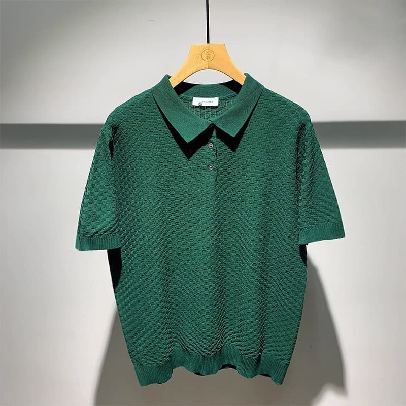 Men's Clothing Ice silk breathable fashion high end lapel POLO shirt summer new men's business casual slim knitted sweater T shirt