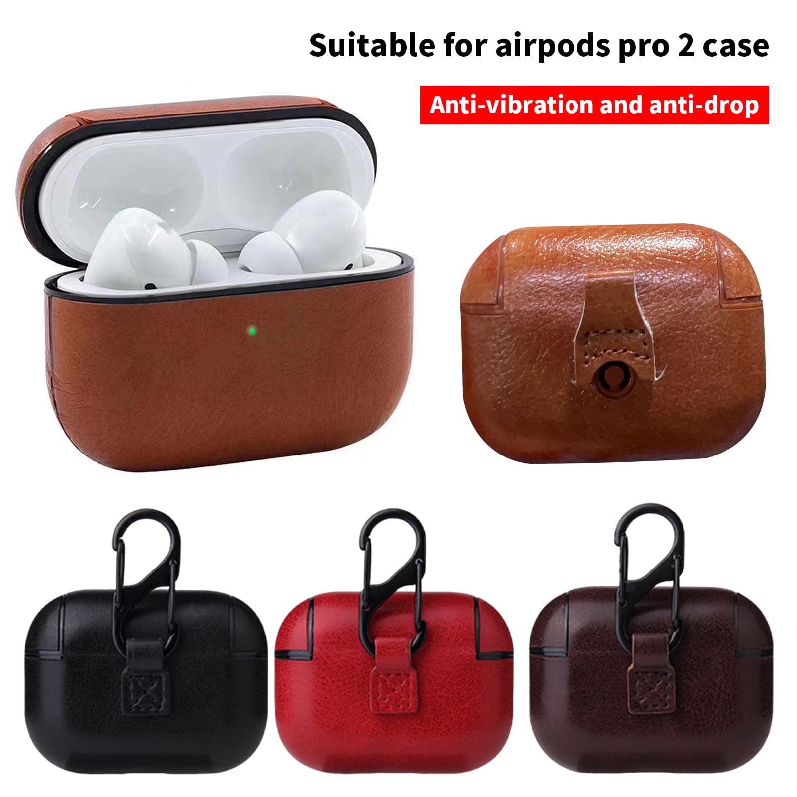 Hitech Protective Case Reserved Holes Faux Leather Bluetooth-compatible Earphone Box Cover with Hanging Hook for Pro 2
