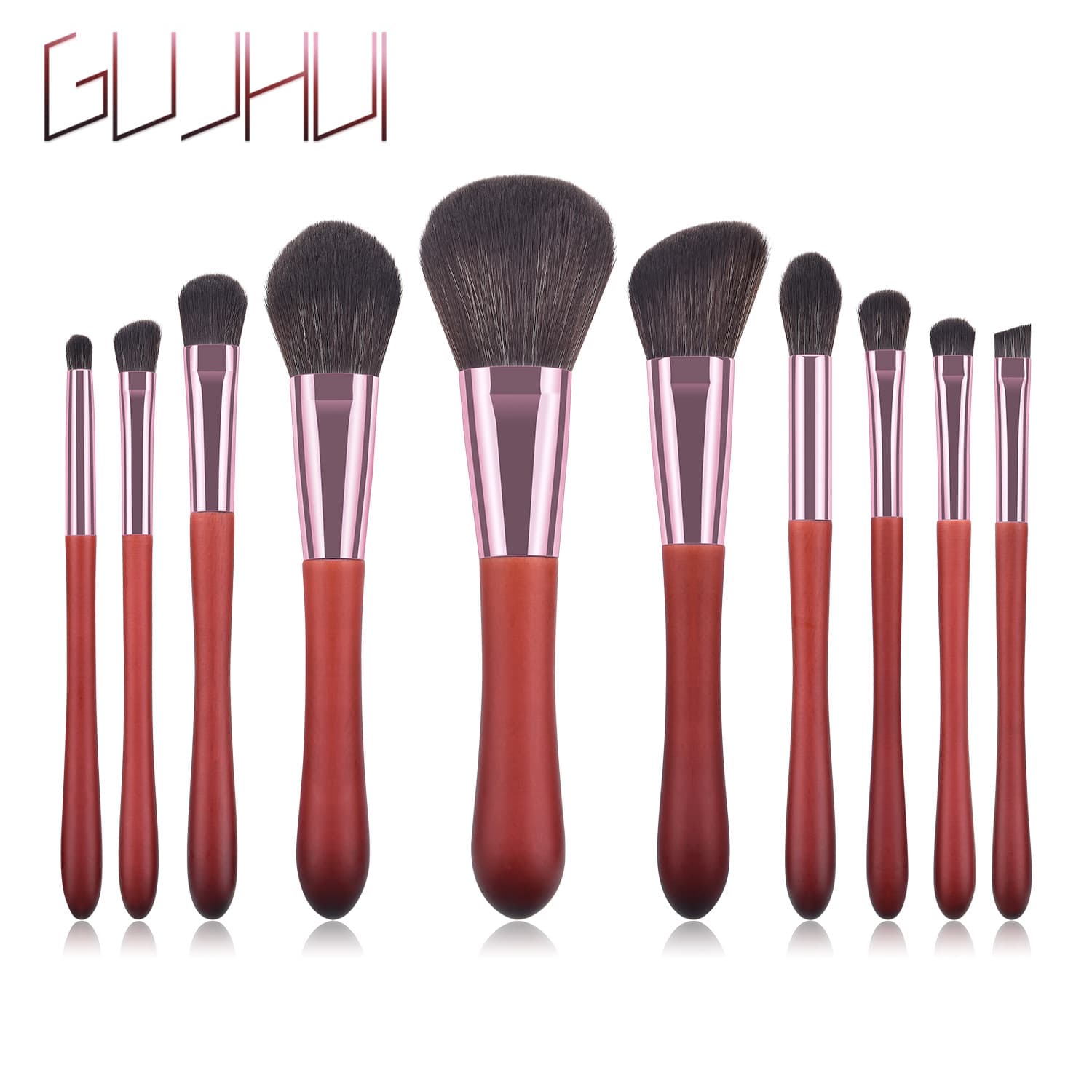 10 pcs makeup brush set, gourd red tail, mahogany brush tip, blush brush, beauty tools GUJHUI