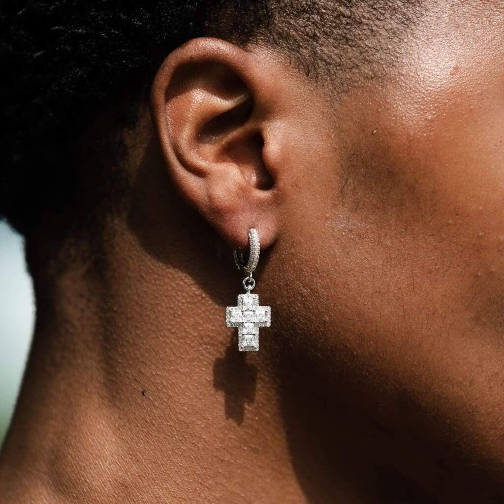 Style Simple Fashion New Cross Zircon Earrings Classic Men's Earrings Earrings Cross Supply