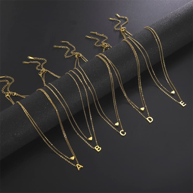 Hot Sales Fashion Tiny Heart Initial Gold Sier Color Multilayer Letter Choker Necklace For Women Charm Pendant Jewelry Gift