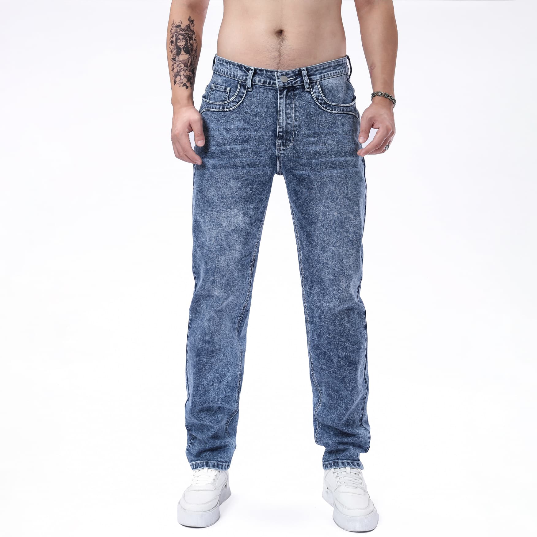 ​​Men's Slim Fit Stretch Jeans – Light Blue Embroidered Denim Pants, Skinny Tapered Leg For A Stylish & Comfortable Look​​