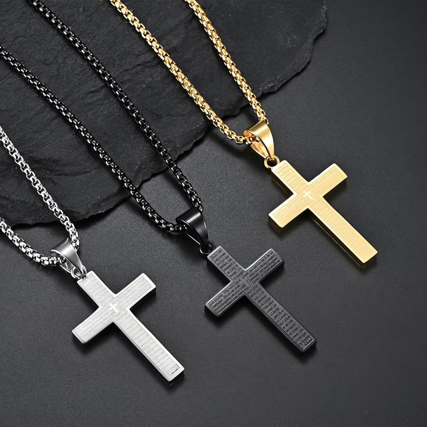 Cross Necklace For Men, Stainless Steel Jewellery, Cross Pendant With 60 Cm Chain, Silver Black And Gold