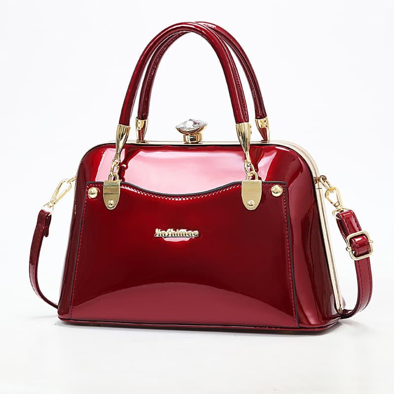 Taizhou Women's 2023 New Model, Popular Foreign Trade Shiny Leather Steel Frame Fashionable Large Handbag, Shoulder Bag,