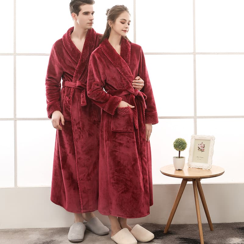 Underwear & Sleepwears Autumn And Winter Large Size Flannel Couple Robes For Men And Women Velvet Splicing Thickened And Lengthened Bathrobes