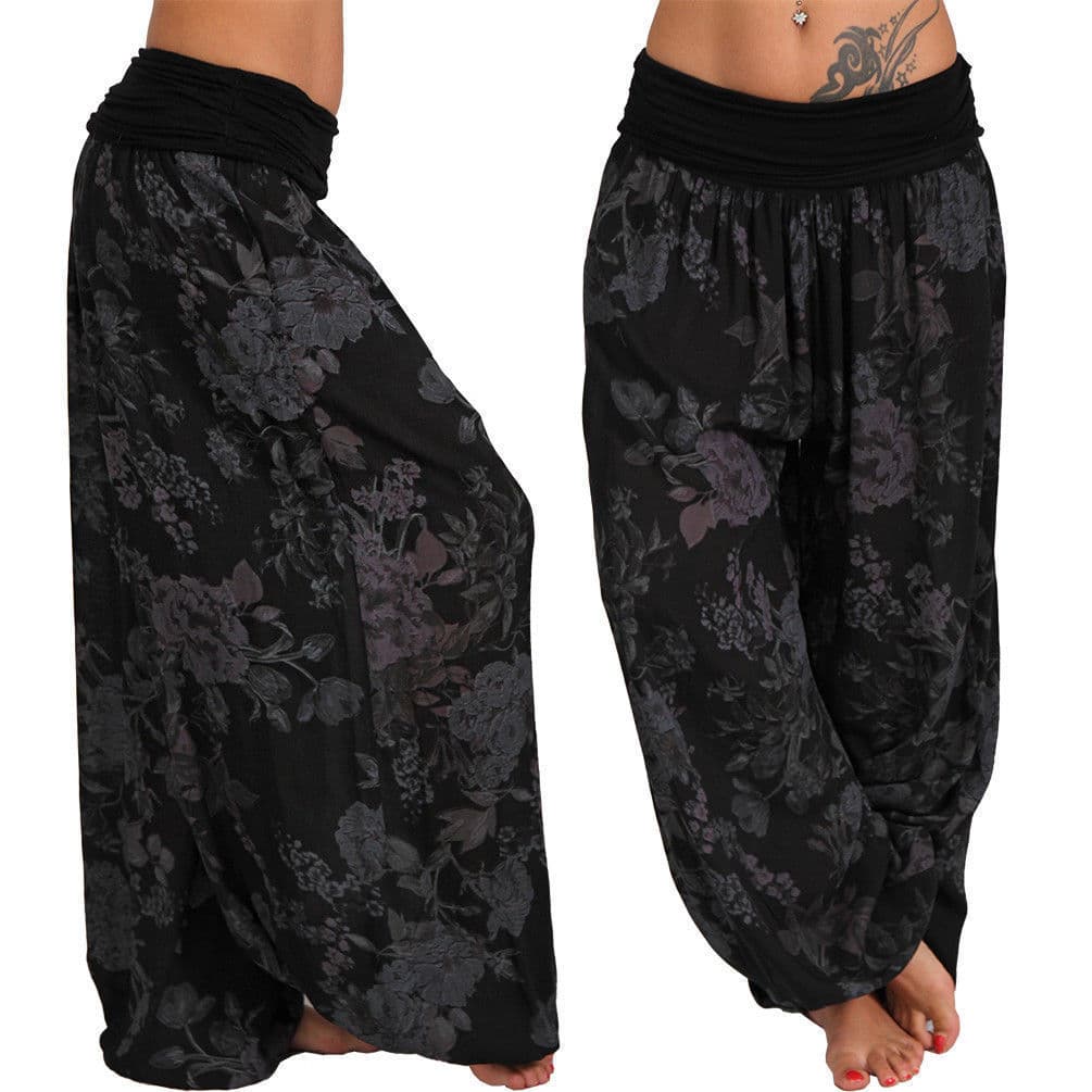 Women's new hot digital printing long wide-leg pants casual pants harem