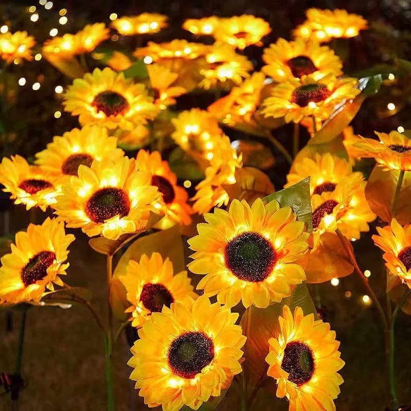 Solar Garden Lights - Sunflower & Firefly LED Outdoor Decoration, IP65 Waterproof Warm White (2 Pack, 20 LEDs, 8H Runtime)