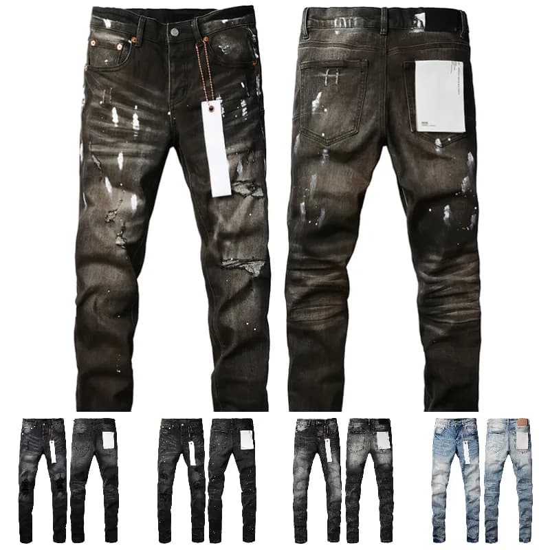 Mens Jeans Men Jeans Purple Brand Street Fashion Designer Jean Ripped Vintage Trousers Mens Summer Hole Hight Grey Denim