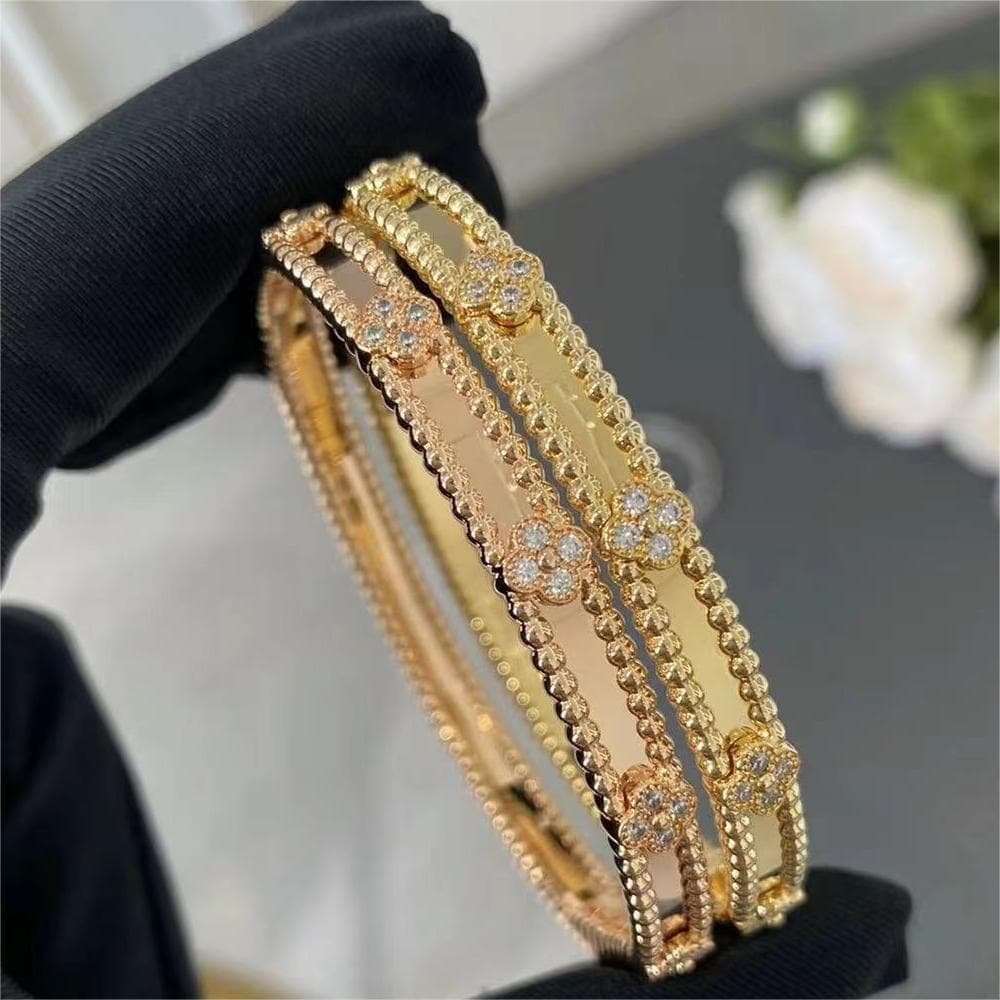 V High Kaleidocope Women, Roe Gold Plated, High-end Feel, Veratile Narrow Verion Four-leaf Clover Bracelet For