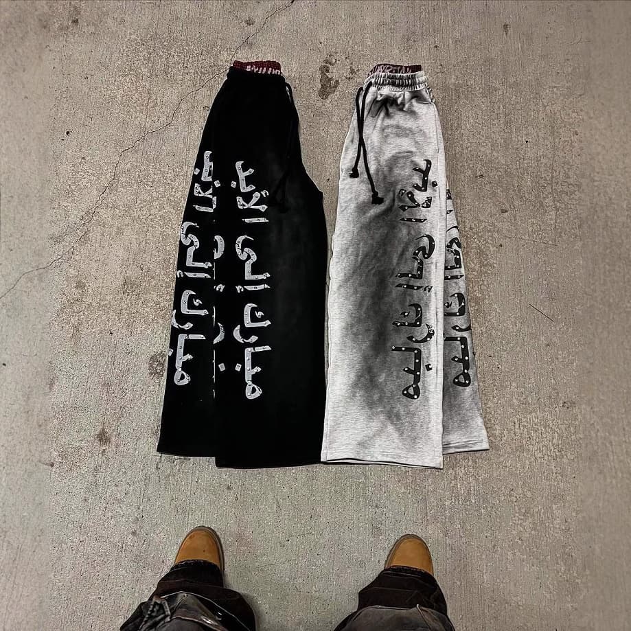 Men's Clothing Straight Trousers Niche Trendy Letter Printing Retro Style Street Fashion