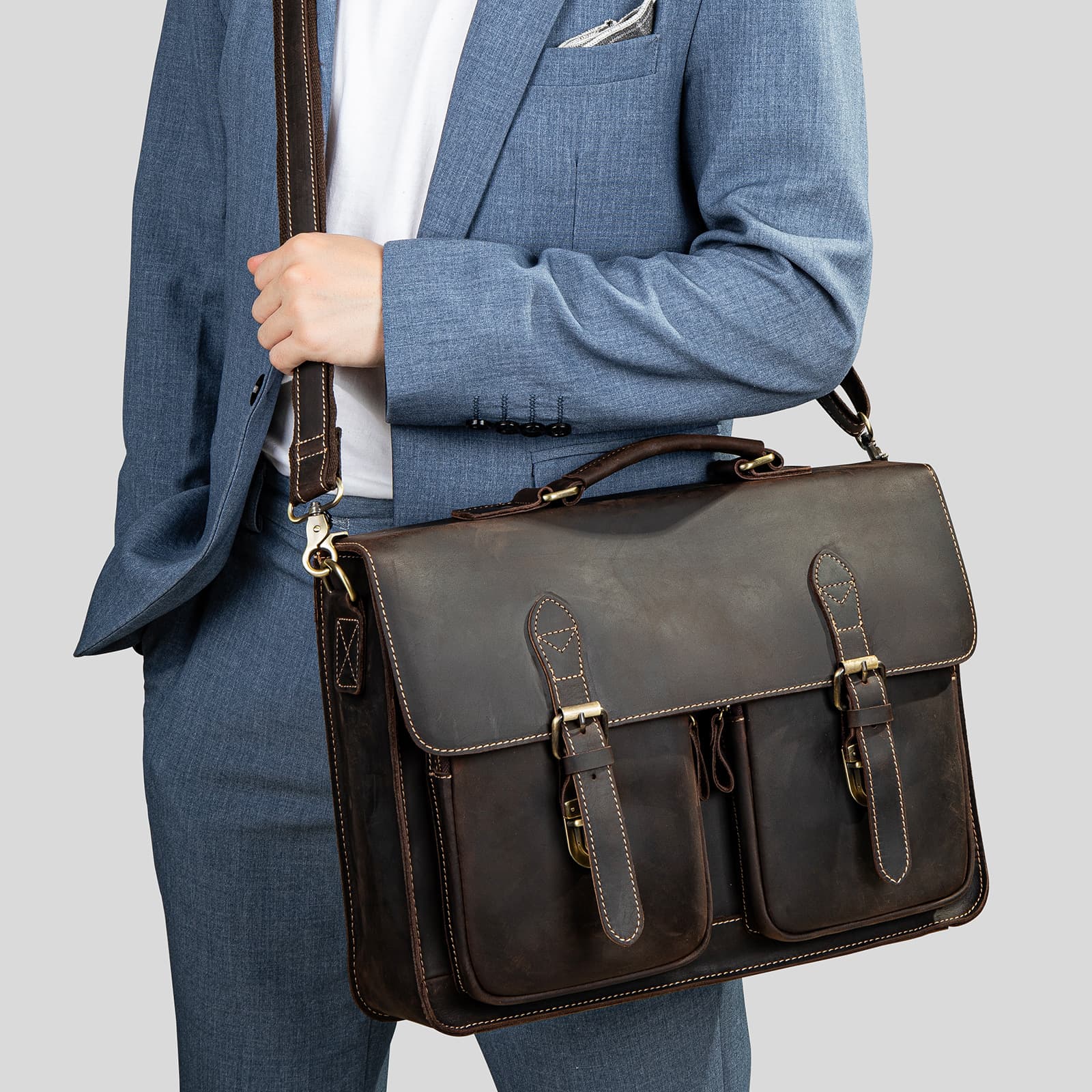 Genuine Leather Men's Bag Vintage Crazy Horse Leather Shoulder Messenger Bag First Layer Cowhide Men's Handbag Briefcase Spot