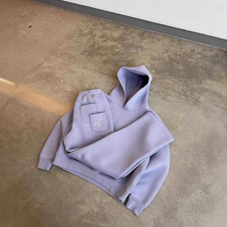 Europe And The United States Cross-border Casual Simple Couple Fashion Hoodie Sweatshirt Solid Color Loose Sweater Sweatpants Set