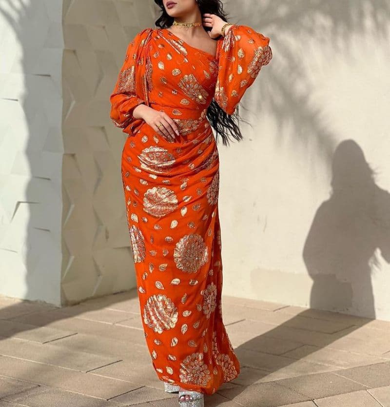 Women's Clothing Sexy Printed Gold Chiffon Ball Dress Dress New