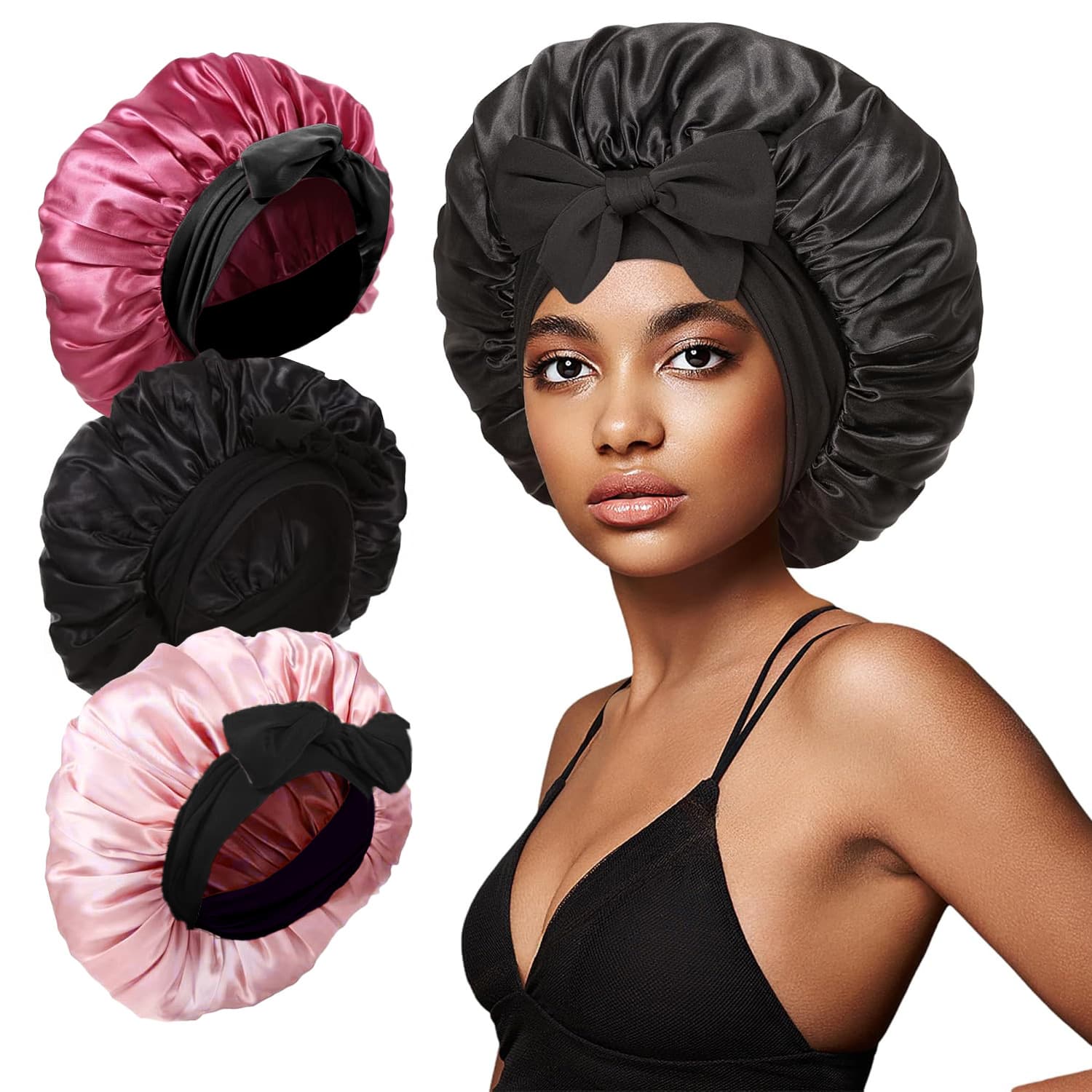 Best Selling Silk Beauty Hair Care Hat European And American Style Bow Ribbon Round Hat With Wide Brim And Versatile Sleeping Cap