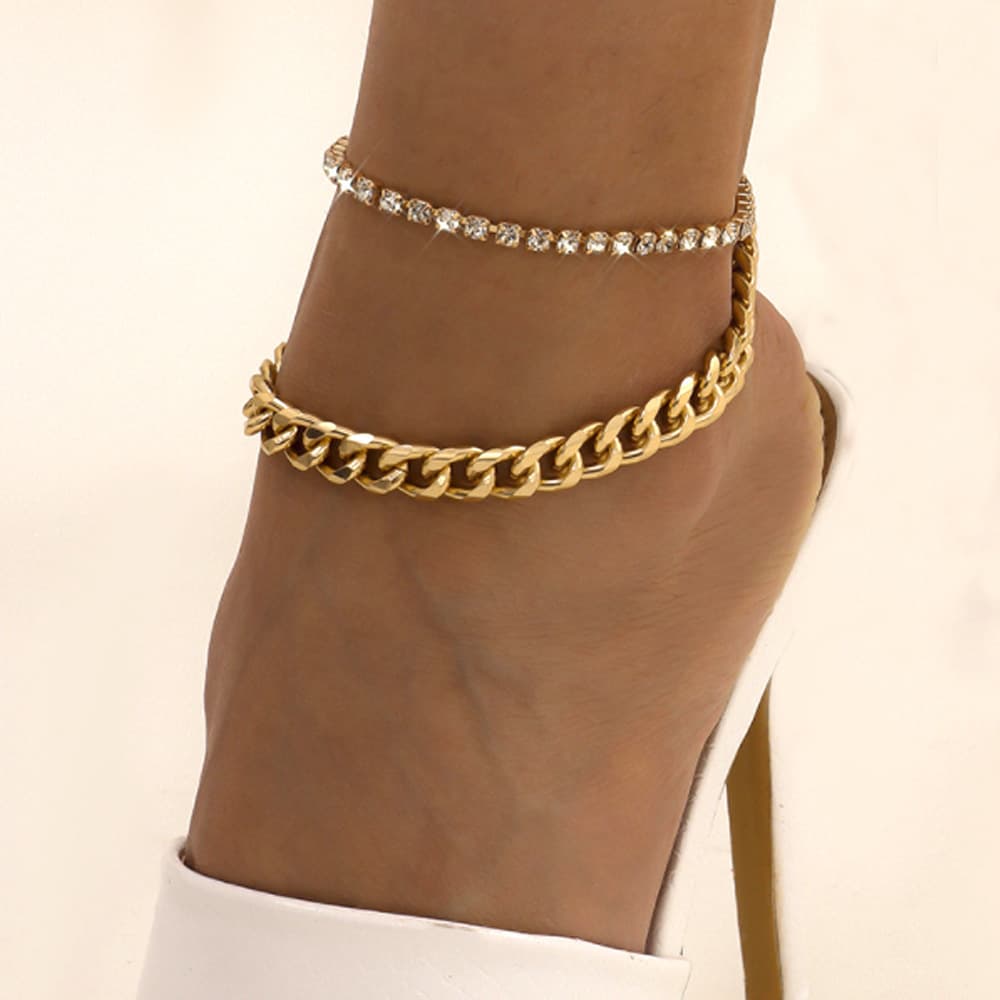 Minimalist Double Layer Alloy Foot Jewelry For Women, Unique Exaggerated Claw Chain Metal Rhinestone Anklet Set