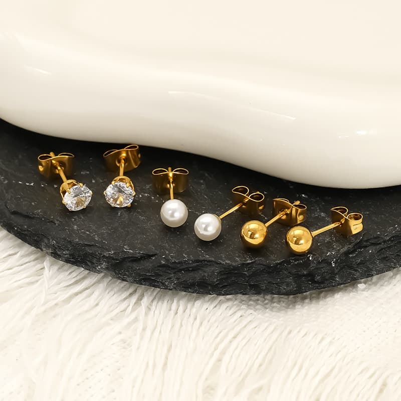 Earrings Unisex Jewelry Fashion Titanium Steel Zircon Pearl Steel Bead Earrings Niche Light Luxury Earrings