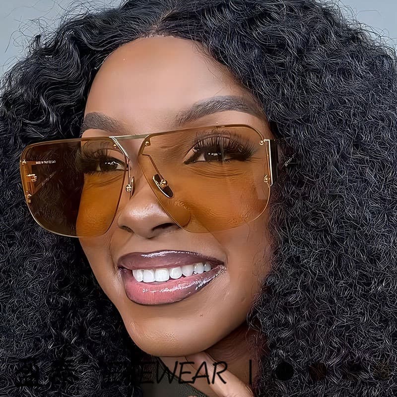 Retro Aviator Sunglasses For Women - UV400 Protection Metal Semi-Rimmed Cat Eye Sunglasses, Fashion Oversized Pilot Shades For Driving