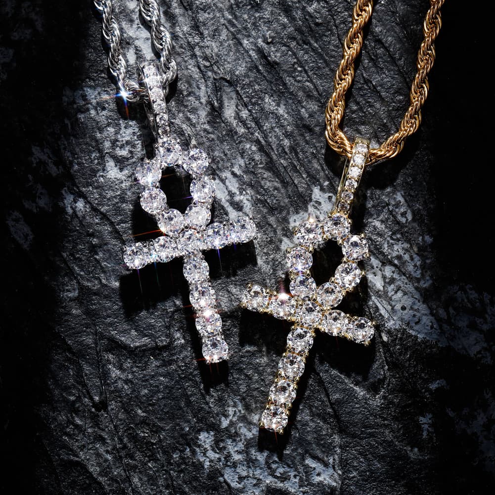 Men And Women's Jewelry Hip Hop Cross Pendant Necklace With Multi-Color Zircon Stones, Trendy Unisex Fashion Statement For Everyday Wear