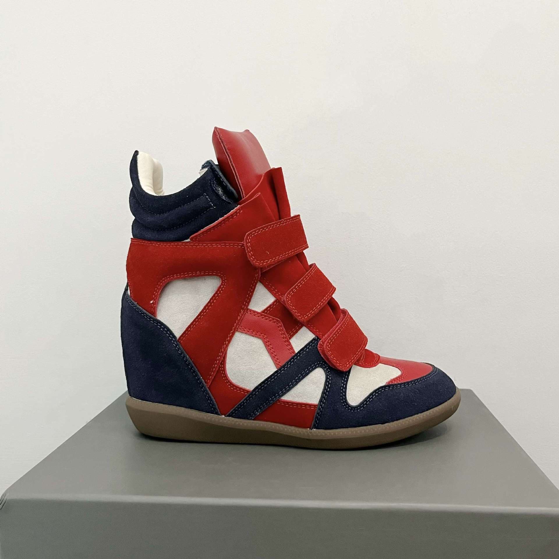 Baskets montantes pour femmes, color block, fermeture velcro, semelle épaisse, chaussures décontractées polyvalentes pour le printemps