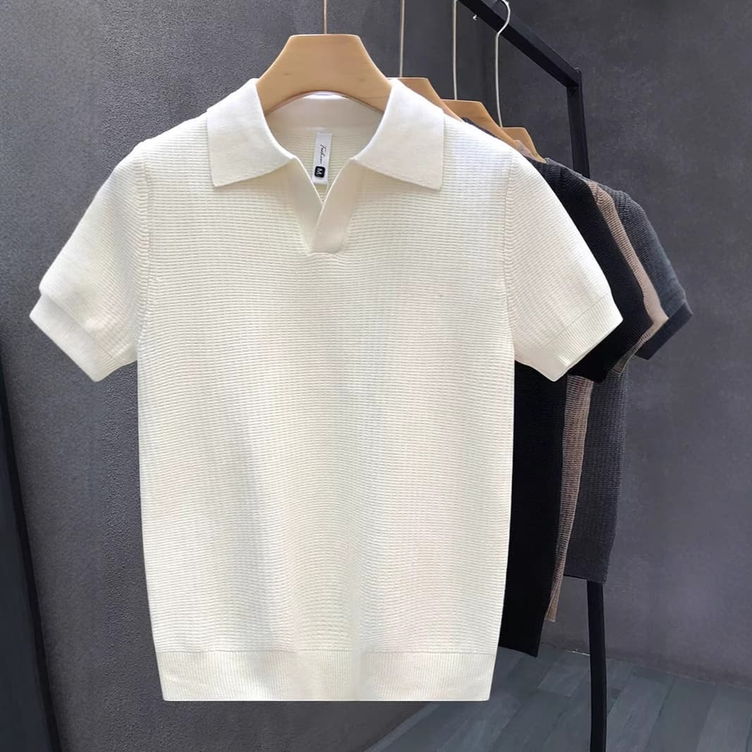 Men's Clothing High Grade Polo Collar Short Sleeved Sweater Men's Summer New Fashion Slim Fit Half Sleeved Lapel Knitted Bottoming Shirt
