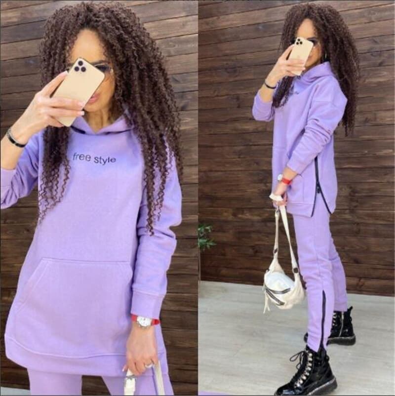 Women's New Fashion Long Sleeve Sports And Leisure Hooded Suit Two-piece.