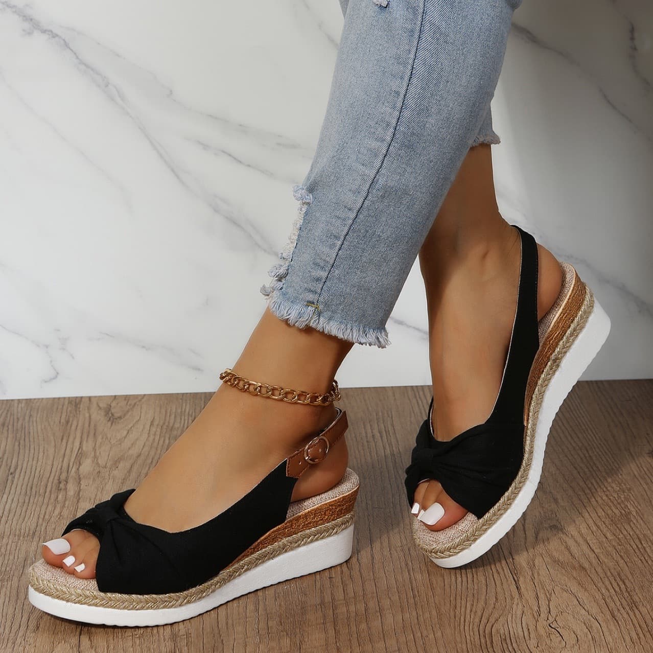 Women's Shoes New Spring And Summer Wedge Heel Thick Bottom Round Head Round Head Outing Women's Large Size