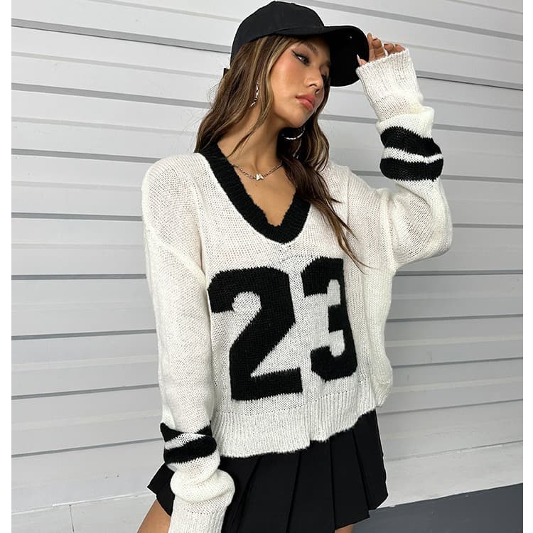 Women's Clothing Autumn And Winter Pullover Sweater Two Piece Loose V Neck Long Sleeved Knitted Sweater Women's Tops