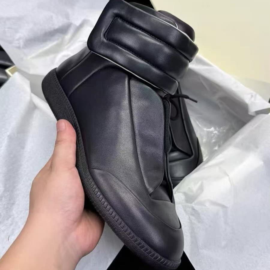 Women's Shoes European Style High Top Men's Martin Boots Spliced Genuine Leather Velcro Strap Casual Shoes German Training Style