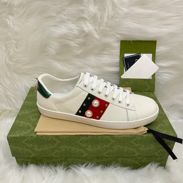 Baskets en cuir de qualité supérieure pour hommes et femmes, chaussures de course à rayures brodées Ace Bee