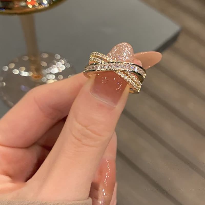 Korean Fashion Cross Zircon open Ring Size Adjustable X-shaped Ring