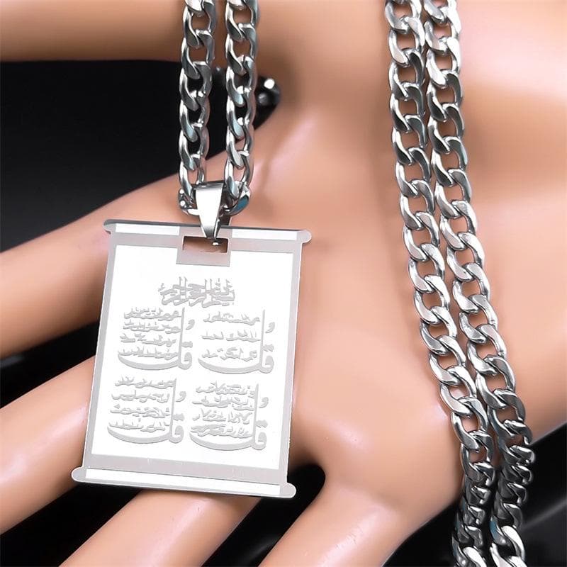 Stainless Steel Quran Arabic Necklace Islamic Muslim Islam God Allah Silver Color Necklaces Men Jewelry