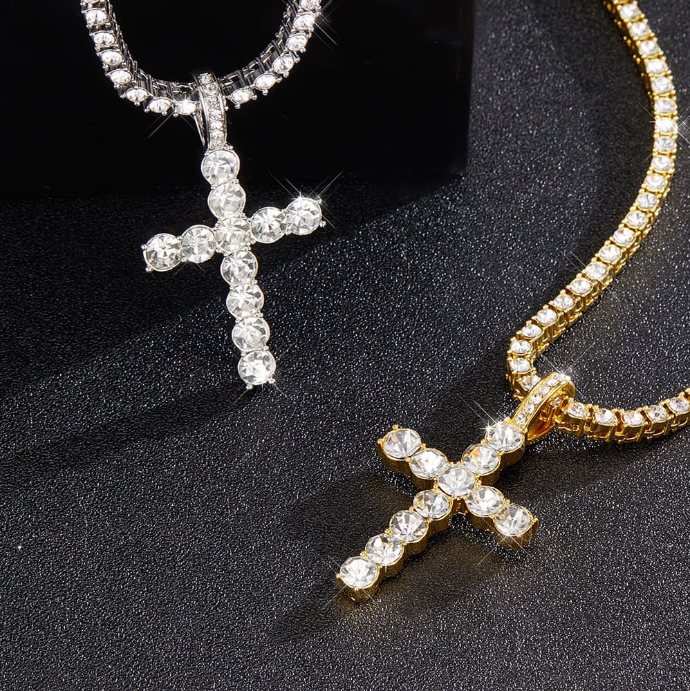 Hip Hop Cross Pendant Alloy Rhinestone Trendy Men's Necklace Personality Simple Jewelry