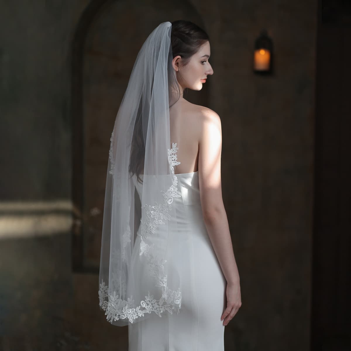 Unisex Bridal Veil Women's White Single Lace Lace Wedding Tour Photo Headpiece