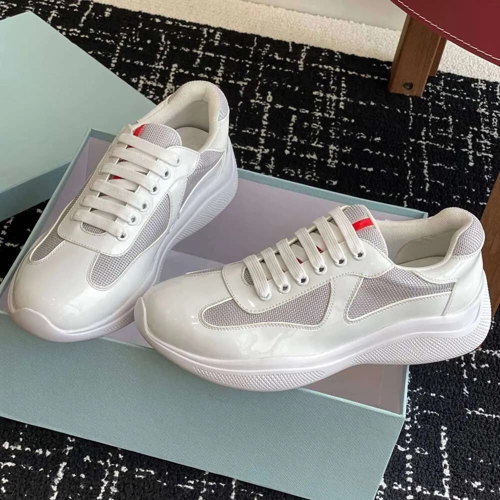Baskets décontractées en cuir verni et respirant en maille véritable Americas Cup pour hommes et femmes de marque P