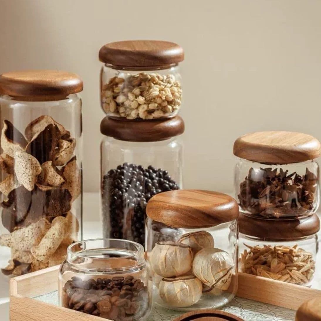 Japanese Style Round Lid Transparent Glass Sealed Jar For Coffee Beans Powder Tea Leaves Dry Fruits Chse Herbal