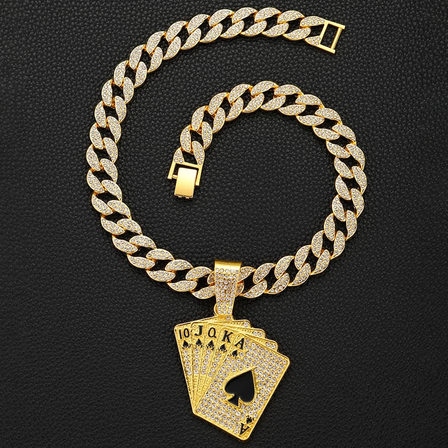 Thick buckle Cuban necklace environmentally friendly alloy hip hop playing cards handsome hiphop American chain