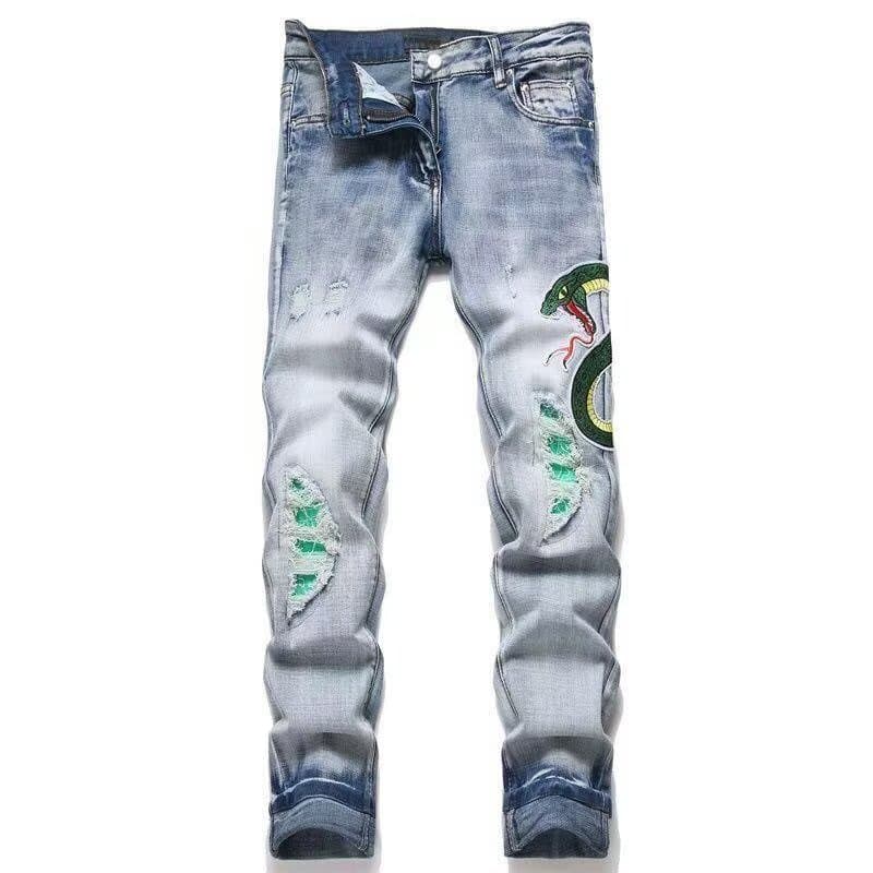 Men's Distressed Slim Fit Jeans With Graffiti & Splash Paint Design - Street Style Casual Tapered Pants For Teens & Young Adults​
