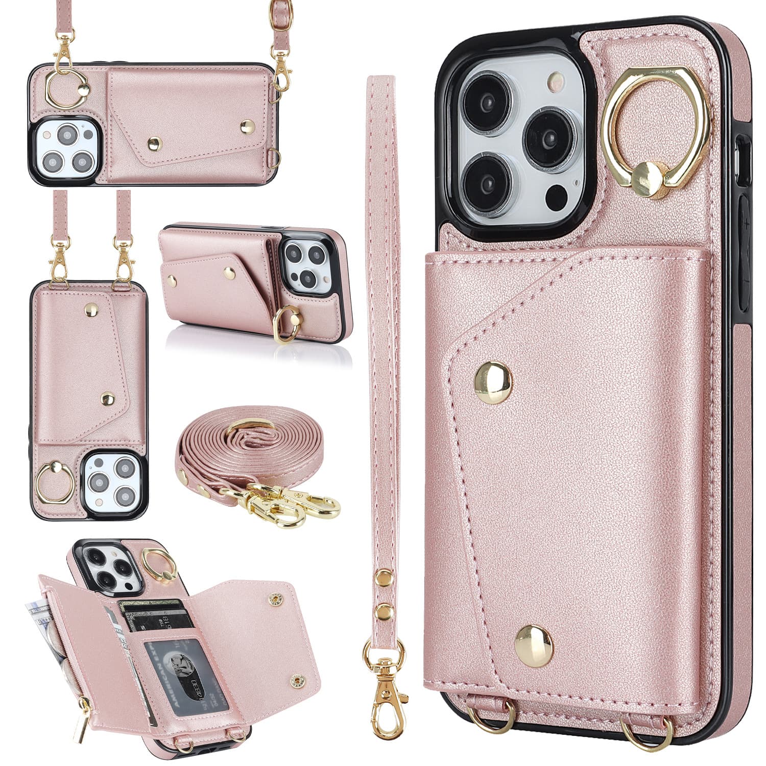 Applicable To IPhone16 Phone Case Crossbody Case For 15 Pro Max Wallet Type Protective Case Zipper Card Leather Case