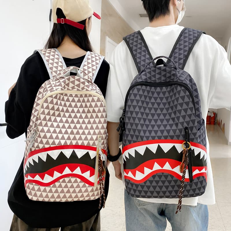 Men's Niche Fashion Plaid Shark Student School Large Capacity Street Backpack Travel Bag Wholesale