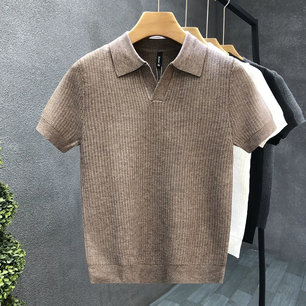Men's Clothing Polo Collar Short Sleeved Sweater Men's Summer New Fashion Slim Fit Half Sleeved Lapel Knitted Bottoming Shirt