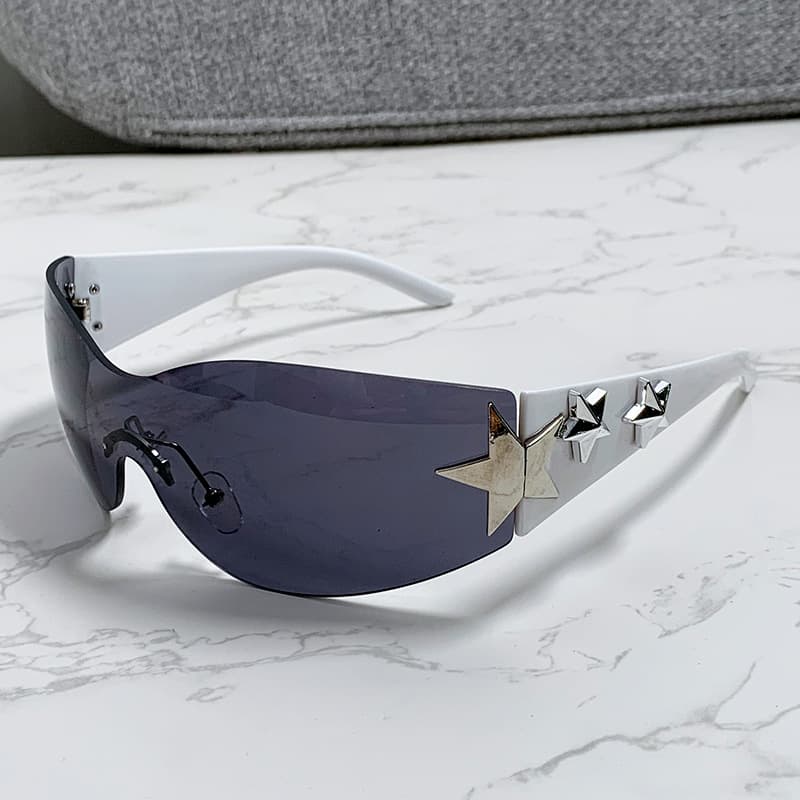 Pentagram Y2K glasses one-piece large frame new personality rimless outdoor riding sunglasses