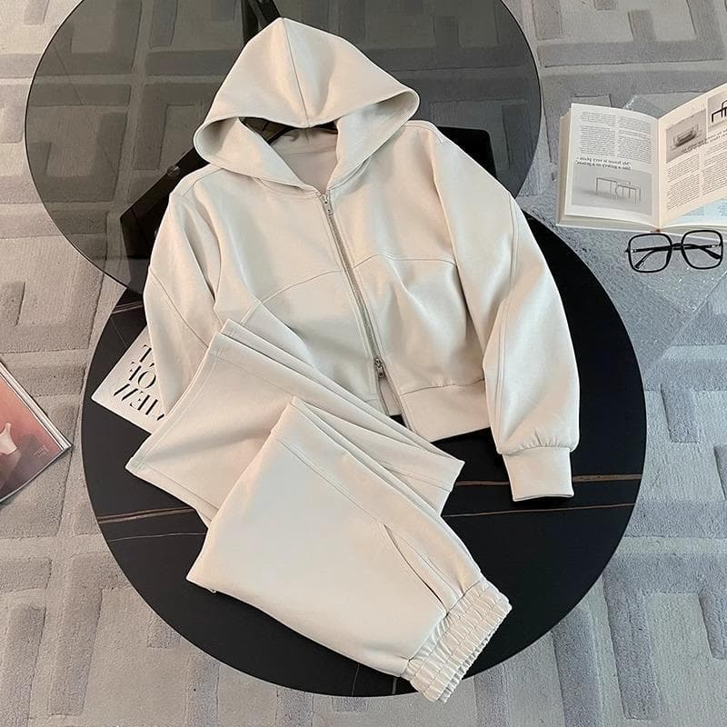 Women's Clothing Casual Sports Suit For Women Autumn Fashionable Stylish Zipper Sweatshirt Wide Leg Pants Two Pieces