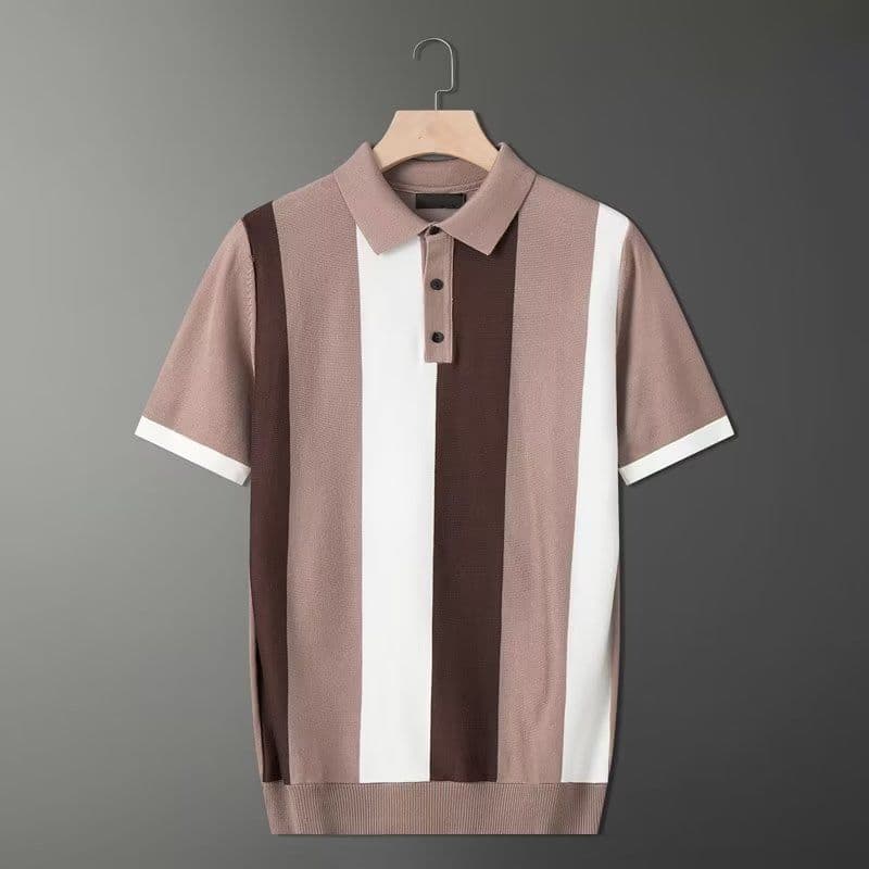 Men's Clothing Summer Thin Knitted Men's Polo Shirt Short Sleeve Collarless T-Shirt Youthful Retro Slim Fit Top For Men