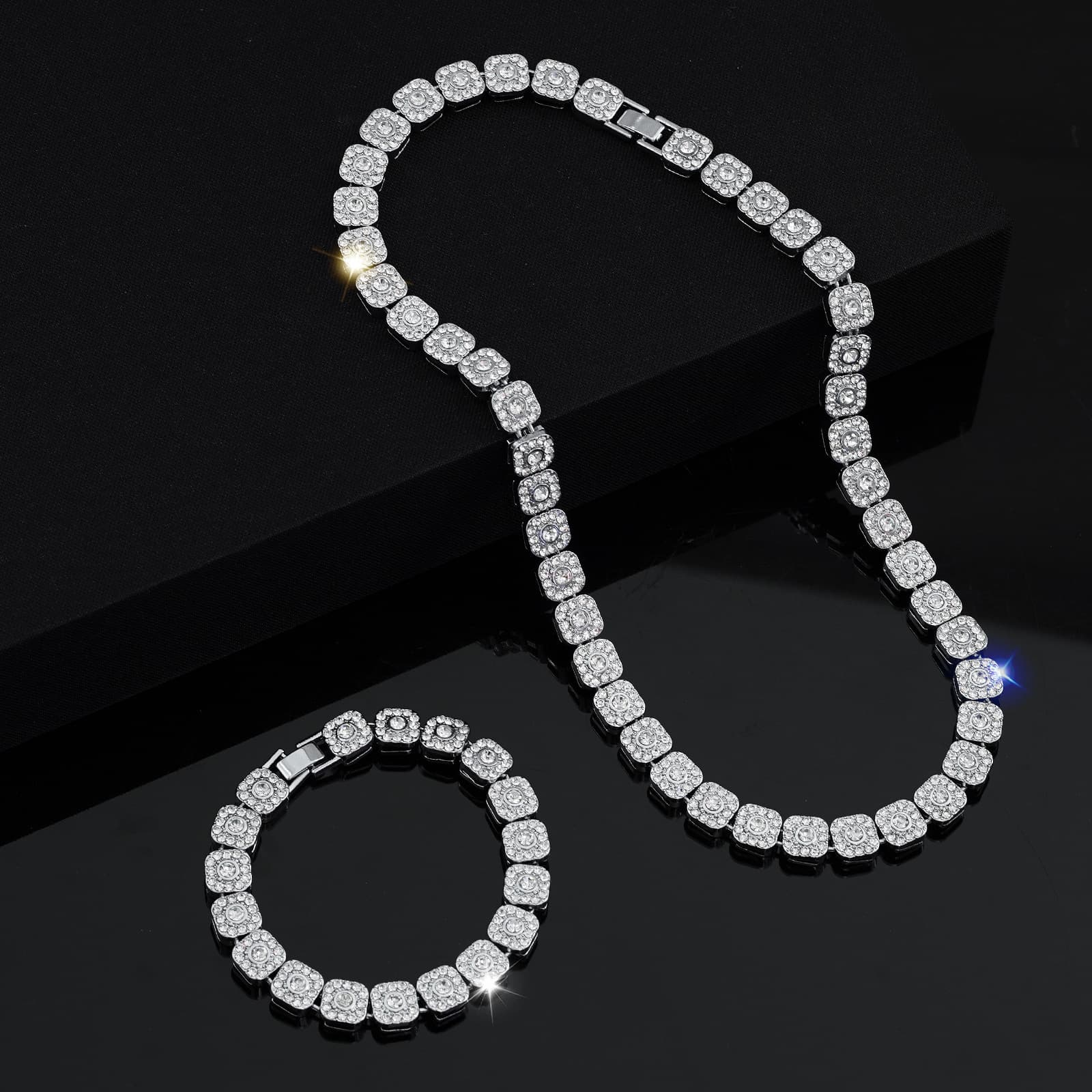 Trendy Jewelry Set Fashion Personality Hip-Hop Necklace High-End Full Diamond Cuban Chain Men's Bracelet