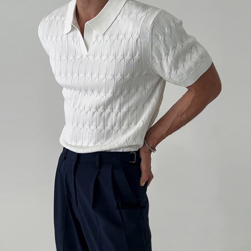 Men's Clothing Knitted Polo Shirt Short Sleeve Casual Half Sleeve Lapel T Shirt Fashion Slim Fit Top