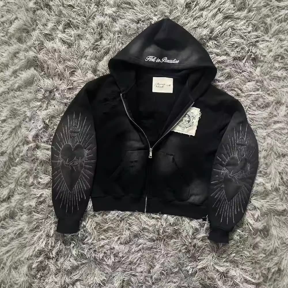 New 9OESH Printed Sweater Short Hoodie 2024 New Hot-selling Versatile Zipper Cardigan Jacket