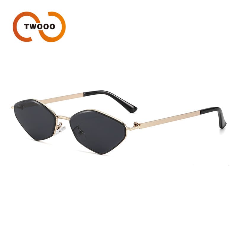Two Circles Fashion Diamond Metal Frame Sunglasses Simple Beach Sunshade Sunglasses Female T1372