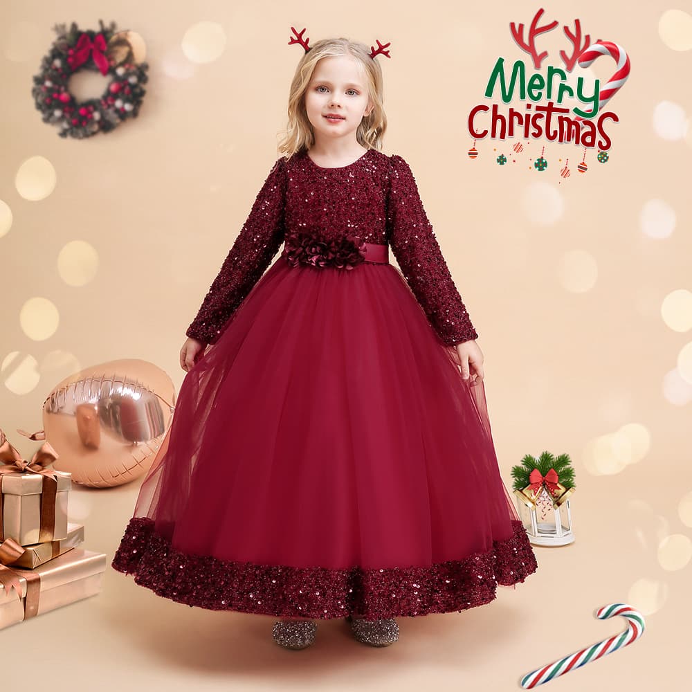 Kids’ Clothing Princess Dress Ins Girl Long Sequined Evening Dress Christmas Performance Costume